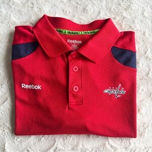 Washington Capitals Polo Shirt Mens Large Red Eagle Reebok Hockey NHL Play Dry